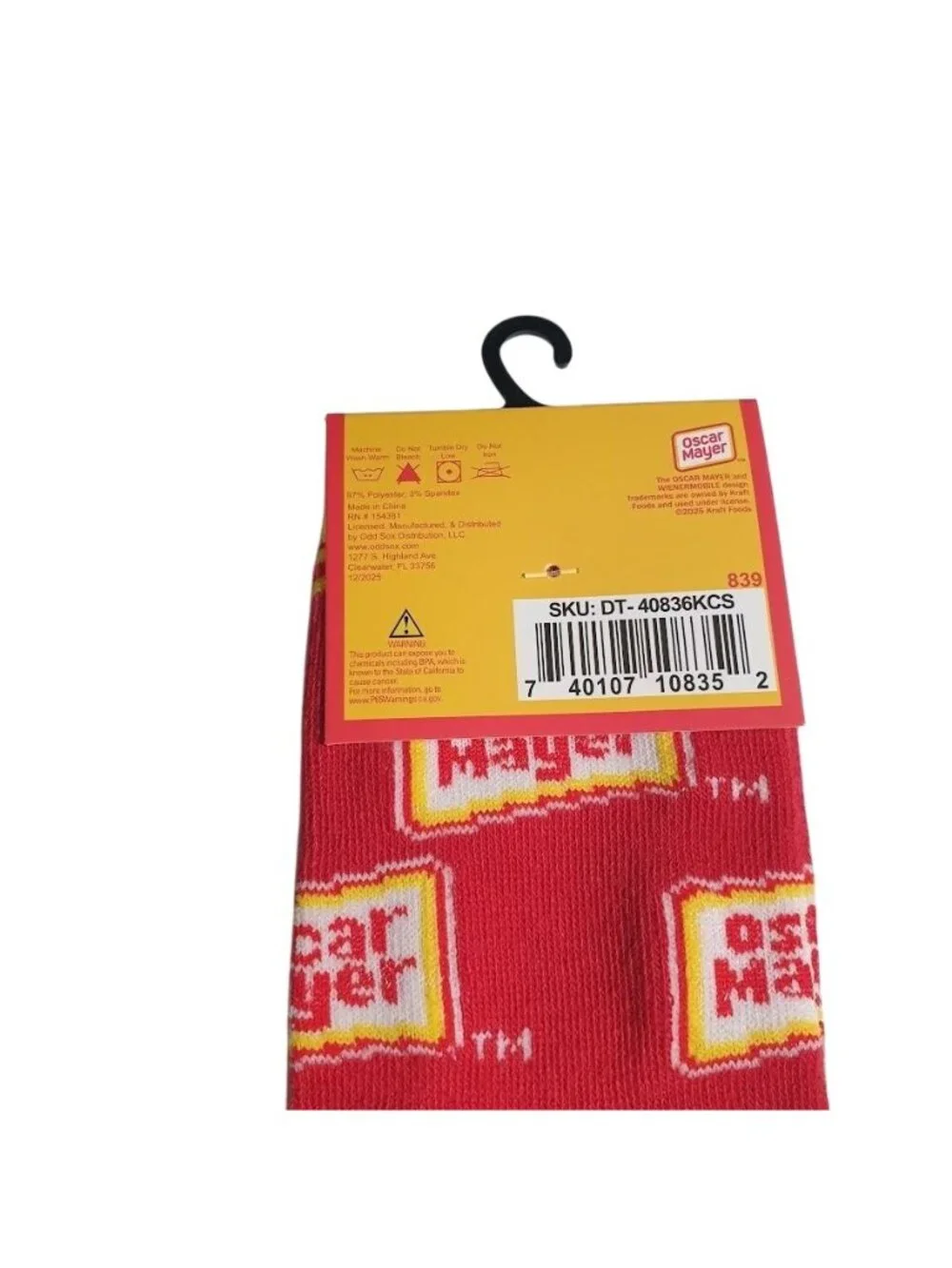 Oscar Mayer Kids Crew Socks Fits Ages 7 To 10 Red Yellow Poly Spandex Print NEW